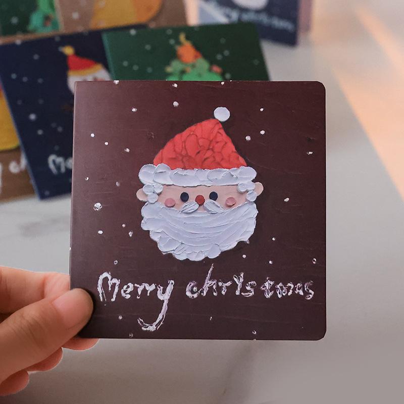 Exquisite oil painting style square Christmas greeting card small fresh creative postcard message blessing birthday card
