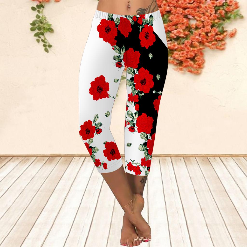 Длинные брюки, летние короткие леггинсы, короткие узкие брюки, леггинсы больших размеров. Женские облегающие длинные брюки с 3D-принтом красных роз.