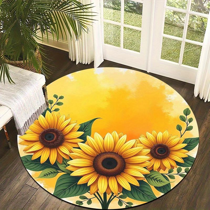 Sunflower Yellow Garden Round Rug Cheerful Floral Flannel Mat Spring Summer Home Decor Brighten Up Your Living Space With Nature