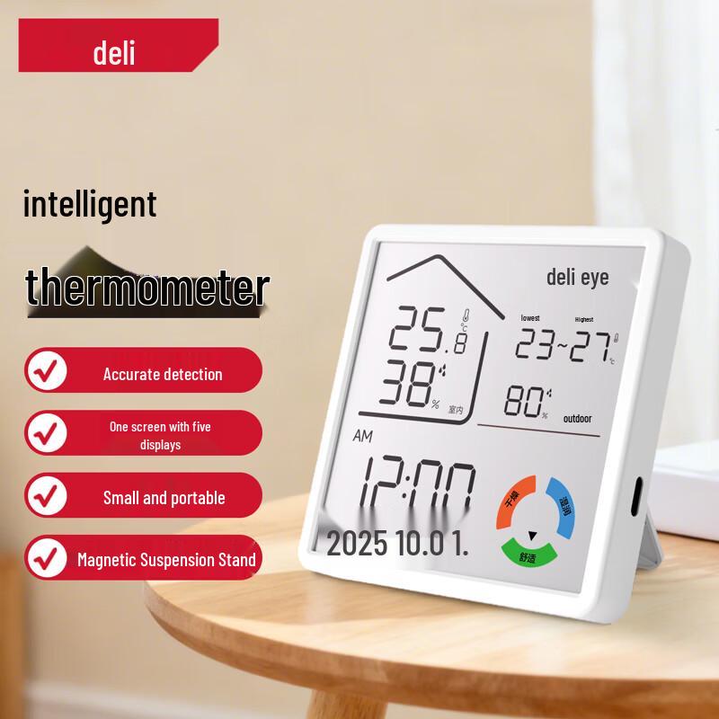 Deli Умный WiFi-монитор температуры и влажности для помещений и улицы