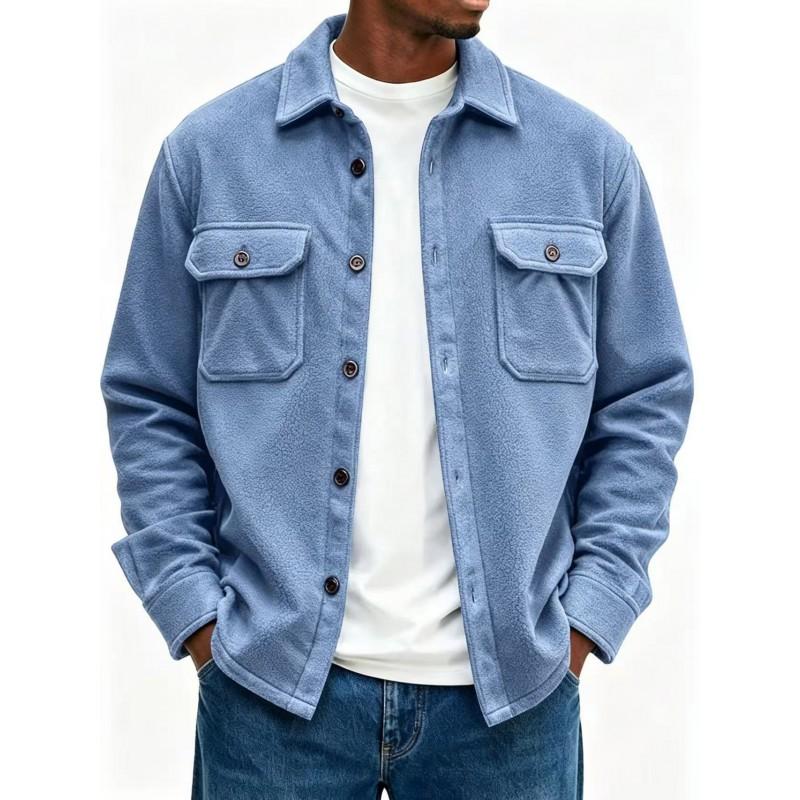 2026 Mens Fall Winter Jacket Relaxed Fit Turn-Down Collar Dual Pockets American Style Casual Outerwear