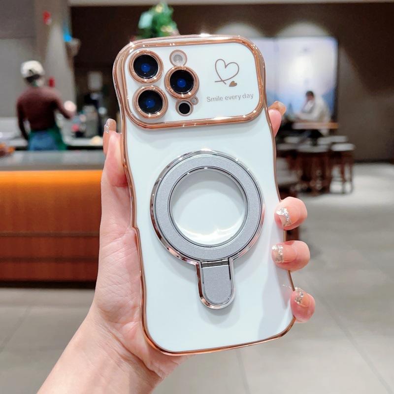 Применимо к iPhone17Promax чехол для телефона волнообразная любовь Apple 16 гальванизированный магнитный держатель противоударный защитный чехол
