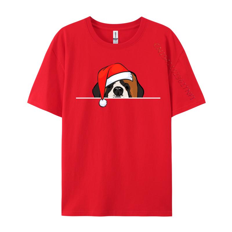 St. Bernard Dog Christmas T-Shirts Manga T Shirt Graphic Men Tops Tees Santa Hat T-Shirts Christmas T-Shirt Cotton