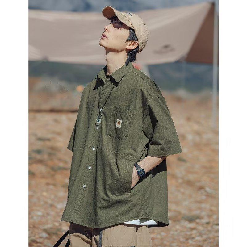 Стильная свободная рабочая рубашка с коротким рукавом в стиле ретро 2024 года - Японский и Гонконгский тренд