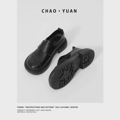 Женские кожаные туфли на липучках Chaoyuan: Первый слой коровьей кожи, мягкая подошва, низкий каблук, японский стиль, осень/зима 2025 г.