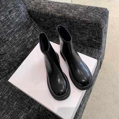 Узкие ботинки Foreign Skinny Женские короткие ботинки Черные осенние и зимние ботинки с круглым носком Ботинки Martin на толстой подошве Эластичные ботинки Single на толстом каблуке