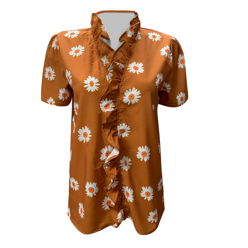 Модная женская блузка с v-образным вырезом и пуговицами, повседневная рубашка