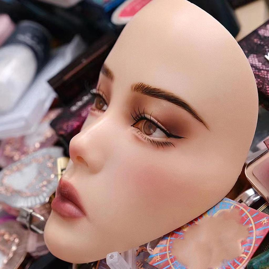 Манекен для обучения практике, мягкий на ощупь резиновый манекен для красоты, подставка для головы куклы с многоразовым 5D-манекеном для макияжа на все лицо из силикона для макияжа