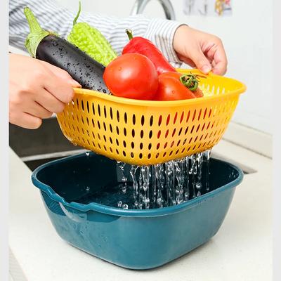 Двухслойная пластиковая корзина для слива воды для фруктов, овощей, кухонной утвари, квадратный дуршлаг с защитой от протекания, многофункциональная мойка