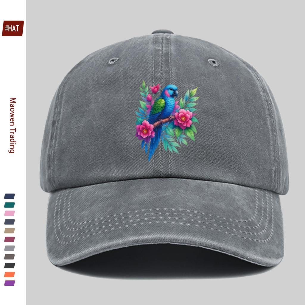 pc Parrot And Floral Print Pattern Baseball Cap Fashion Decor Sun Hat for Casual Travel Lovers Truck Driver Papa Hat Comfort