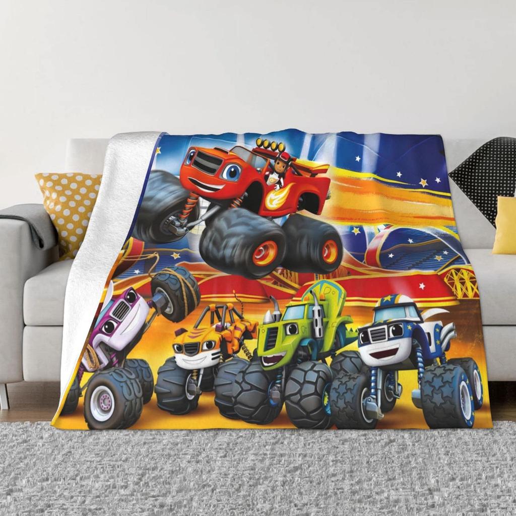 Синий плед Monster Truck Cartoon Cars Flannel Пледы для детей и мальчиков на все времена Трек Кровать Диван Одеяло King Queen Size