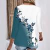 Womens 3/4 Sleeve Daily Weekend V Neck Casual Printed Tshirts Loose Fit Pleated Tees Ladies Blouse