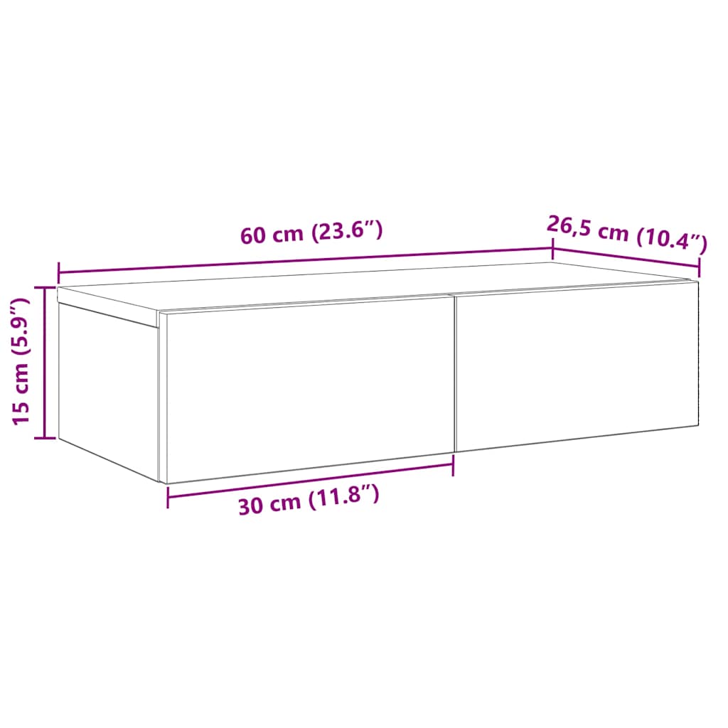 Wall Mounted Shelf with Drawers Smoked Oak Finish 60 x 26.5 x 15 cm
