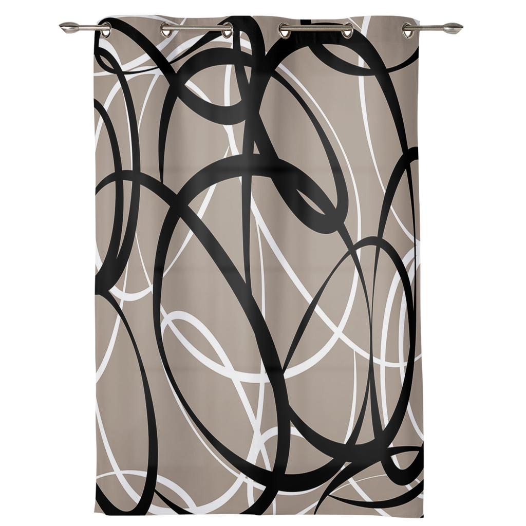 Geometric Curve Black And White Texture Curtains for Bedroom Living Room Window Curtain Treatments Blinds Kitchen Decor Drapes