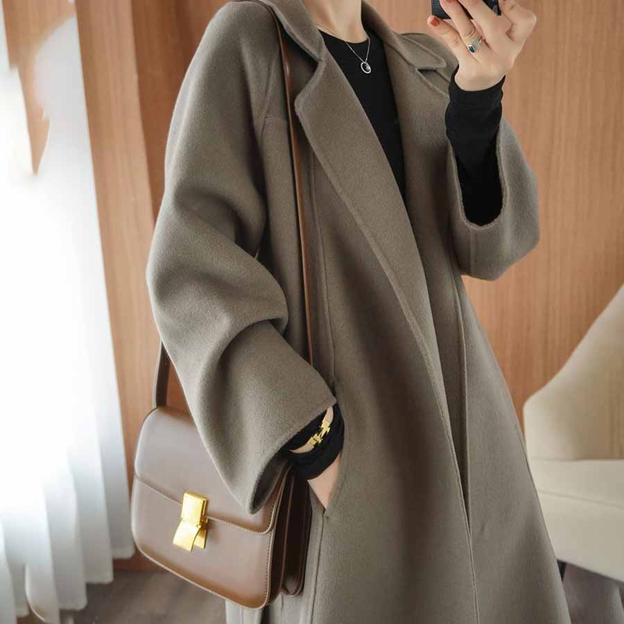 Autumn Winter Long Over-the-Knee Loose Plus-Size High-End Woolen Coat for Women