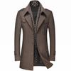 Men's Woolen Coats Fashion Thicken Mid Length Trench Turn Down Collar Warm Outerwear Business Casual Wool Coat