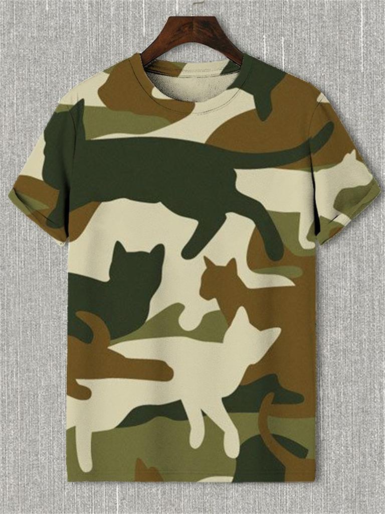 Summer Fun Design Cat 3D Printed T-shirt Street Casual Clothing Men's Personalized Fashion O-neck Short Sleeved T-shirt T-shirt T-shirt Top Clothing