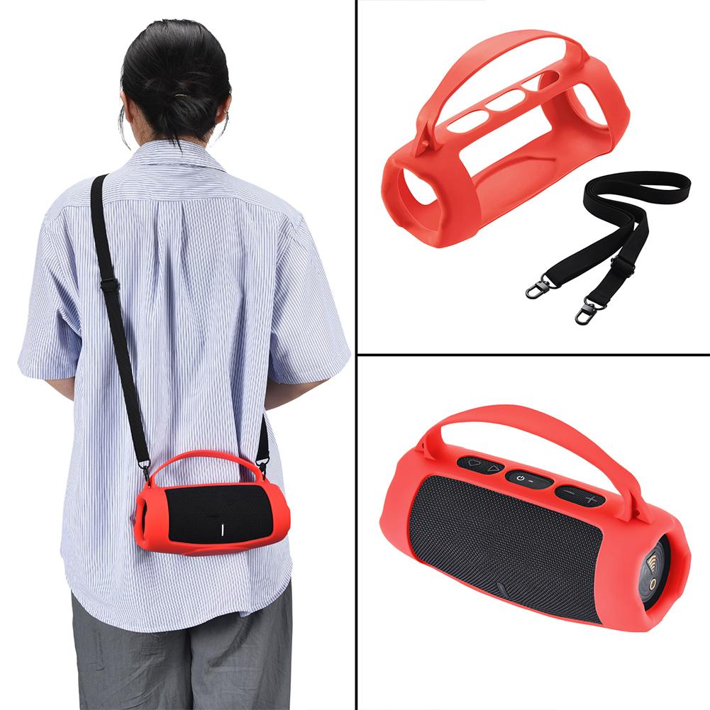 Silicone Cover Case Waterproof Travel Carrying Protective Gel Soft Skin with Shoulder Strap for JBL Charge 5 Wi-Fi Speaker