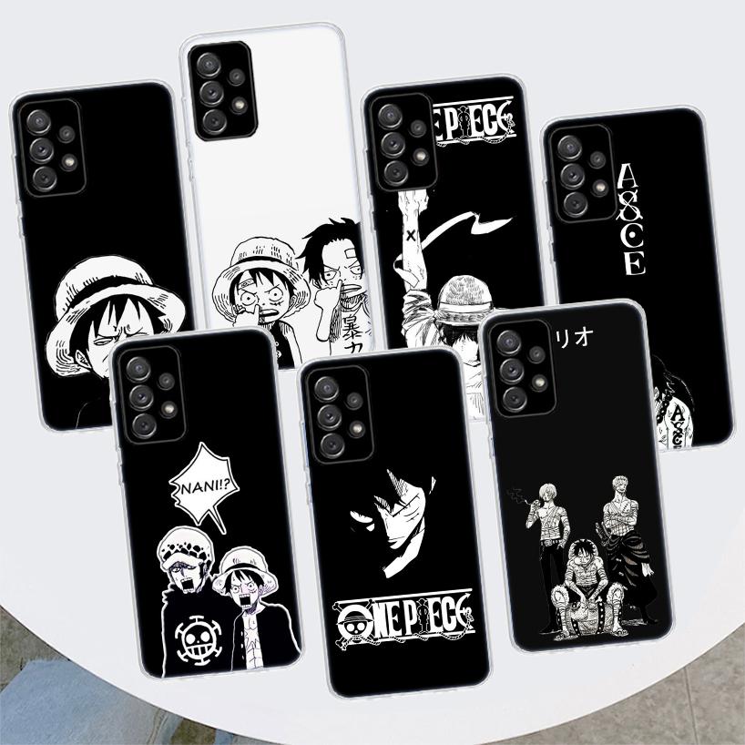 One Piece Black Art Crtoon Phone Case For Samsung Galaxy A53 A52 A73 A72 A12 5G A13 A22 A23 A32 A33 A02S A03S A42 A43 A50S Coque