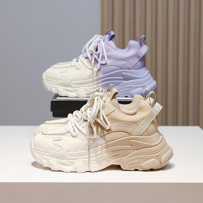 Весенние кроссовки для папы женские новые на толстой подошве с постепенным изменением высоты фиолетовые контрастные цвета повседневные универсальные женские туфли спортивная обувь