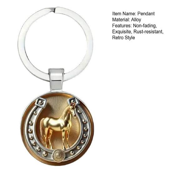 Ретро Брелок для ключей с лошадью Подкова и подвеска в виде лошади с кольцом для ключей Золотая лошадь Счастливый брелок Подарок для мужчин женщин Любителей лошадей