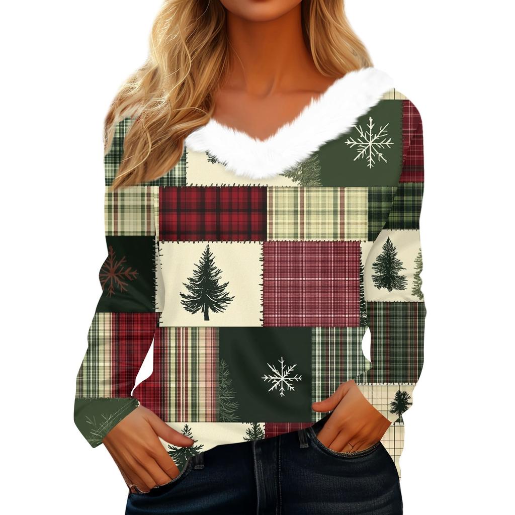 Рубашки с длинным рукавом для женщин Милые топы Рождественские принты Футболки Блузки Повседневные топы больших размеров Базовые топы Пуловеры