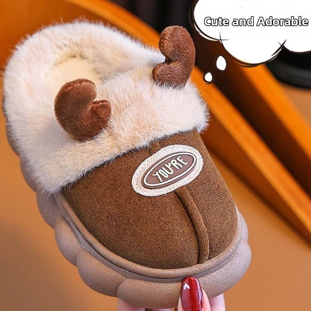 Thick Fleece Kids Winter Slippers Anti Slip Toddler Cotton Shoes Cartoon Plush Mules Bedroom Wear