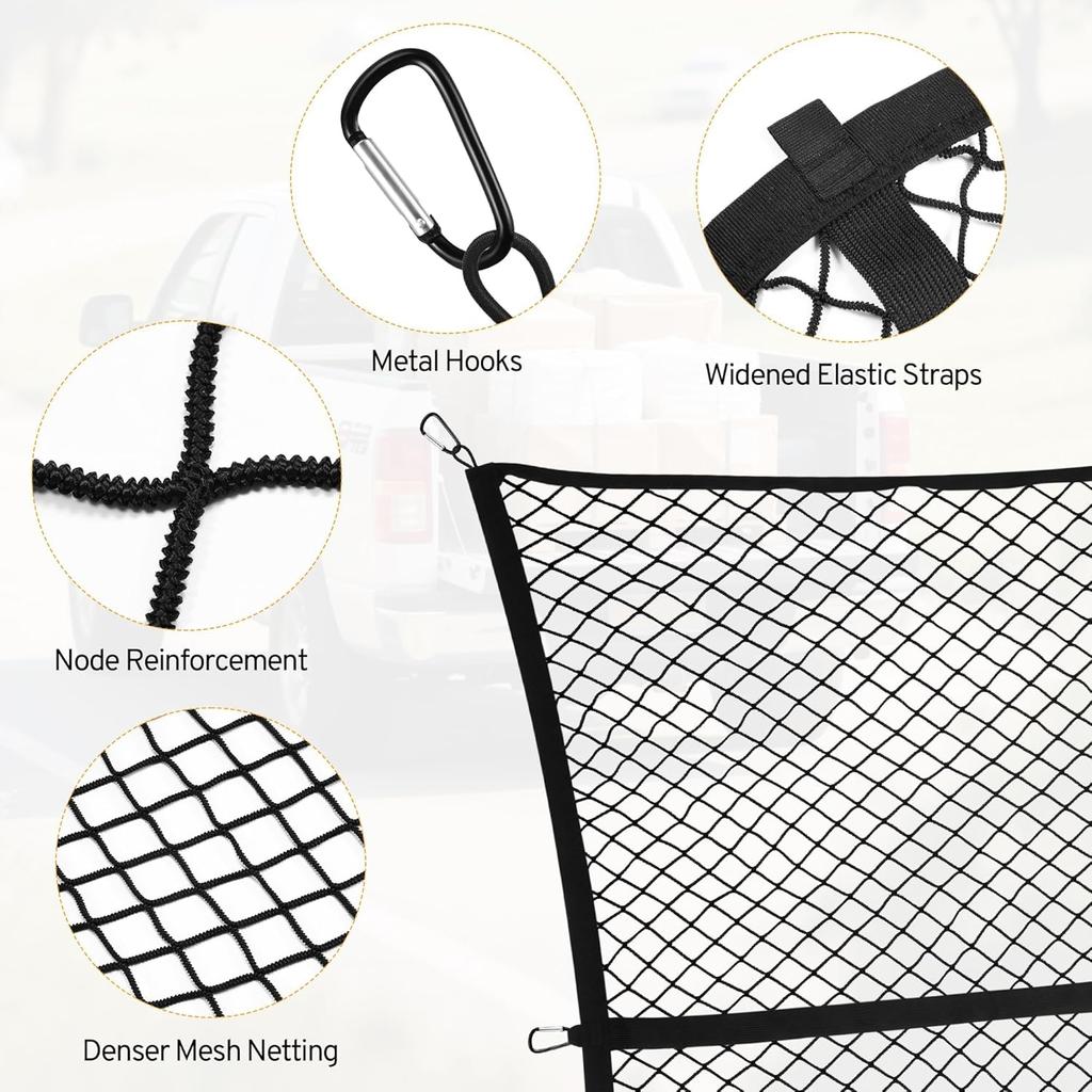 Cargo Net for Pickup Truck Bed Compatible with Nissan Frontier 2Dr 4Dr SV 4X Crew Cab KingCab 2000-2026 Accessories Mesh Organizer Stretchable 4'x4'