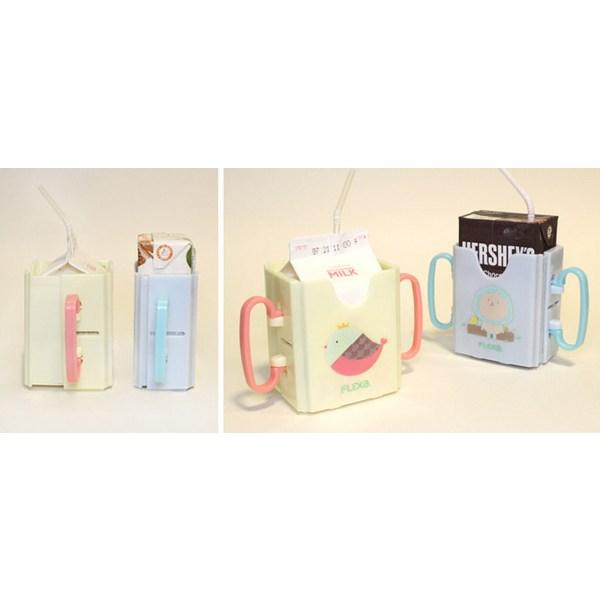 Flexa Milk Case Blue Lion + Mini Pack Mint + Cheese Case Mint Lion + Straw 60p, Mixed Colors, 1 Set
