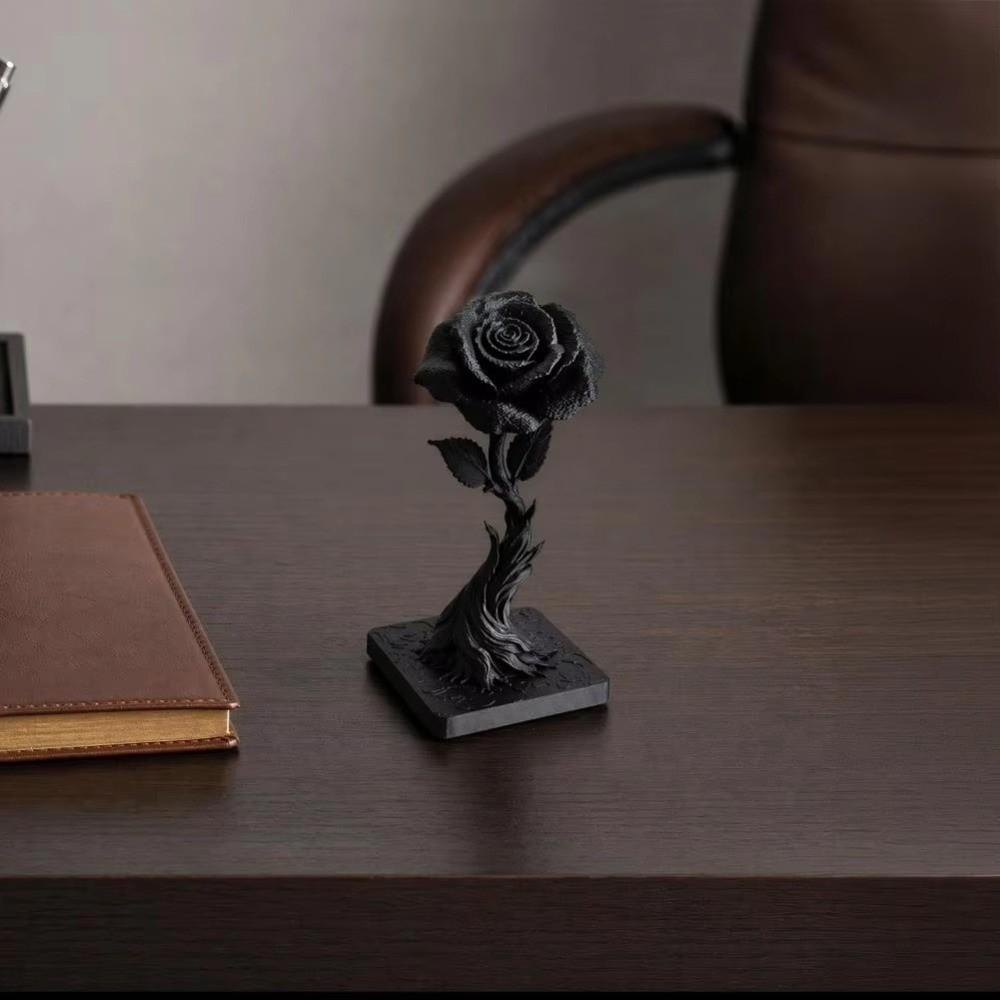 3D Printed Black Rose Ornament Matte Black Rose Flower Statue Unique Gift Rose Statue Dark Style