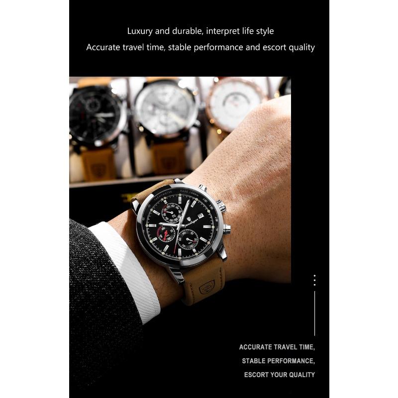 POEDAGAR Functional Luxury Man Wristwatch Date Waterproof Luminous Chronograph Men Watch Male Leather Quartz Watches