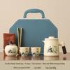 Portable Quick-Brew Travel Tea Set with Water Separation: One Pot & Four Cups