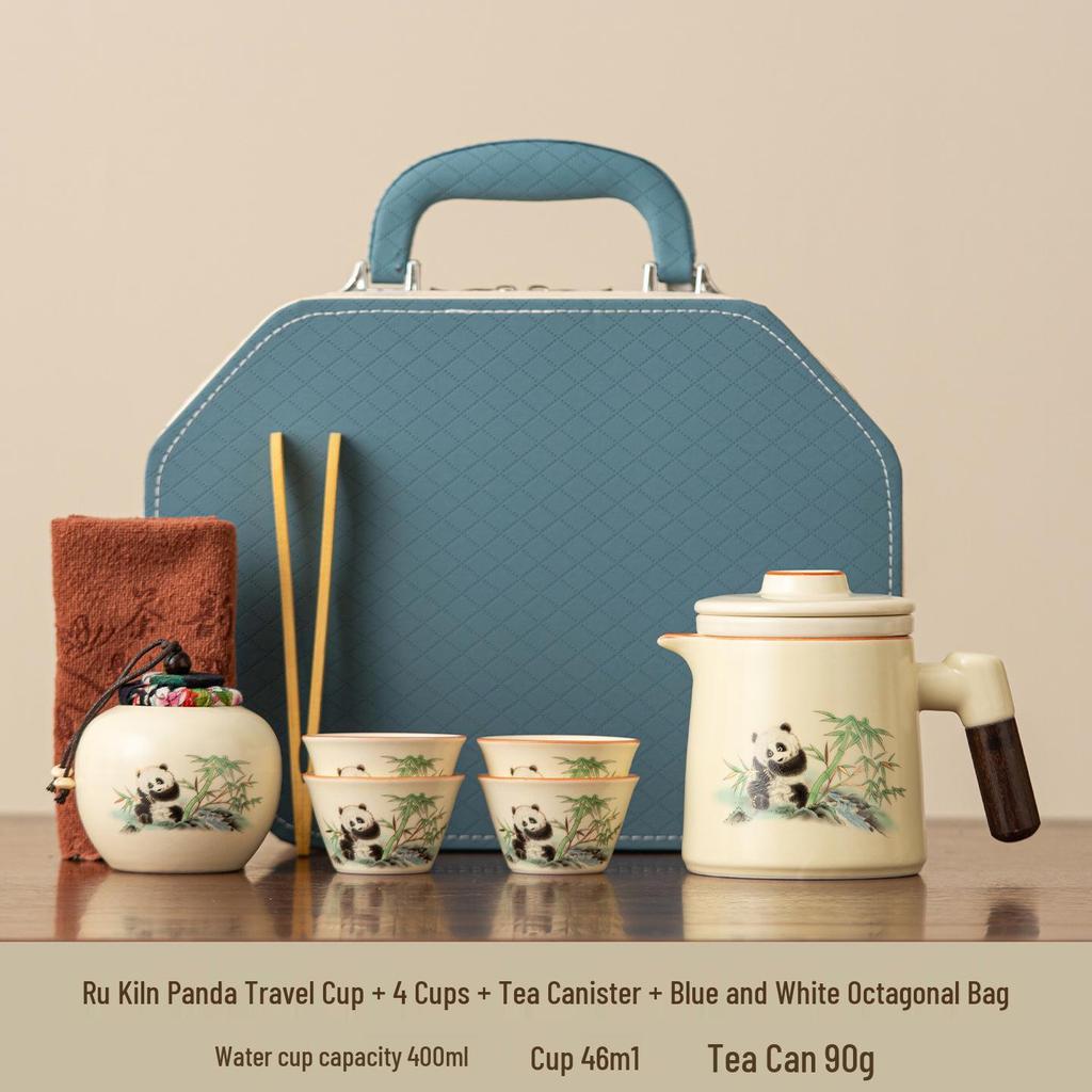 Portable Quick-Brew Travel Tea Set with Water Separation: One Pot & Four Cups