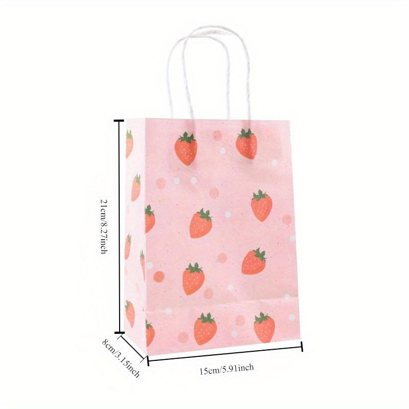 6 шт. Розовая сумка-тоут с клубничным узором, бумажный пакет для подарочной упаковки для вечеринки для девочек, принадлежности для детского дня рождения с клубникой, пакет для детских подарков