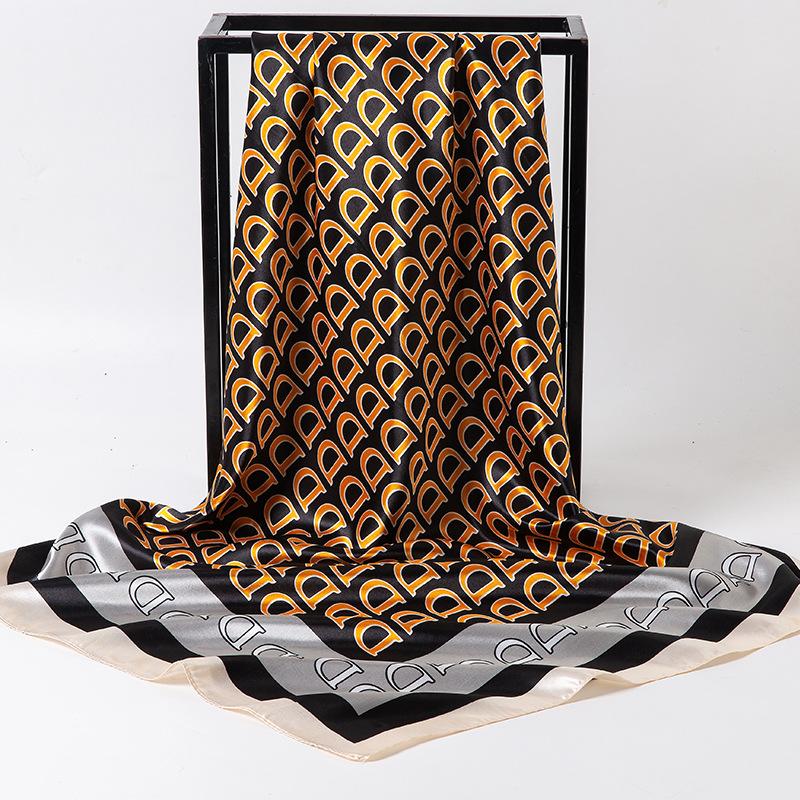 Spring/Summer New Women'S Silk Scarf 90 * 90cm Simulated Silk Twill Square Scarf Fashion Printed Large Square Scarf Professional Scarf