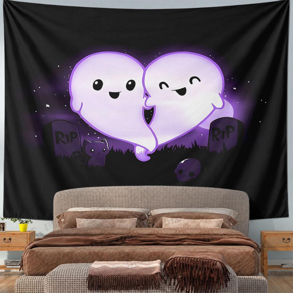 "Loving Ghosts with Graveyard Background" Pattern Wall Hanging Tapestry Decorative Tapestry Home Decor for Bedroom and Living Room