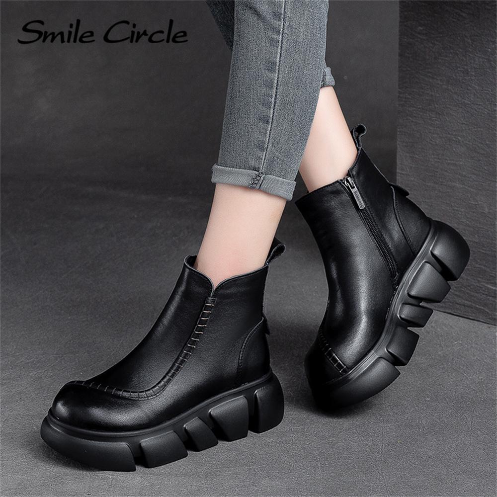 Женские ботинки из натуральной кожи, ботильоны на платформе с боковой молнией, повседневные модные ботинки на толстой подошве