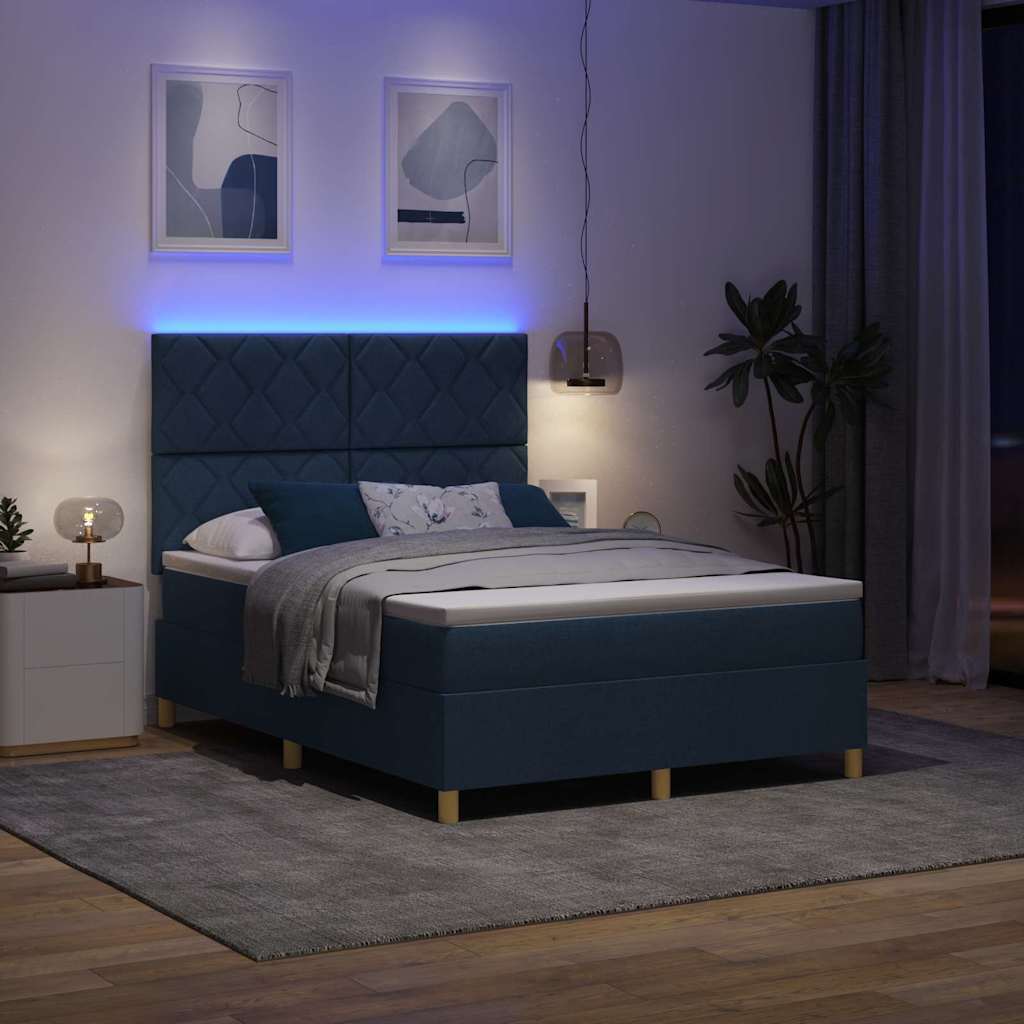 LED Upholstered Bed with Headboard Blue 160 x 200 cm Fabric