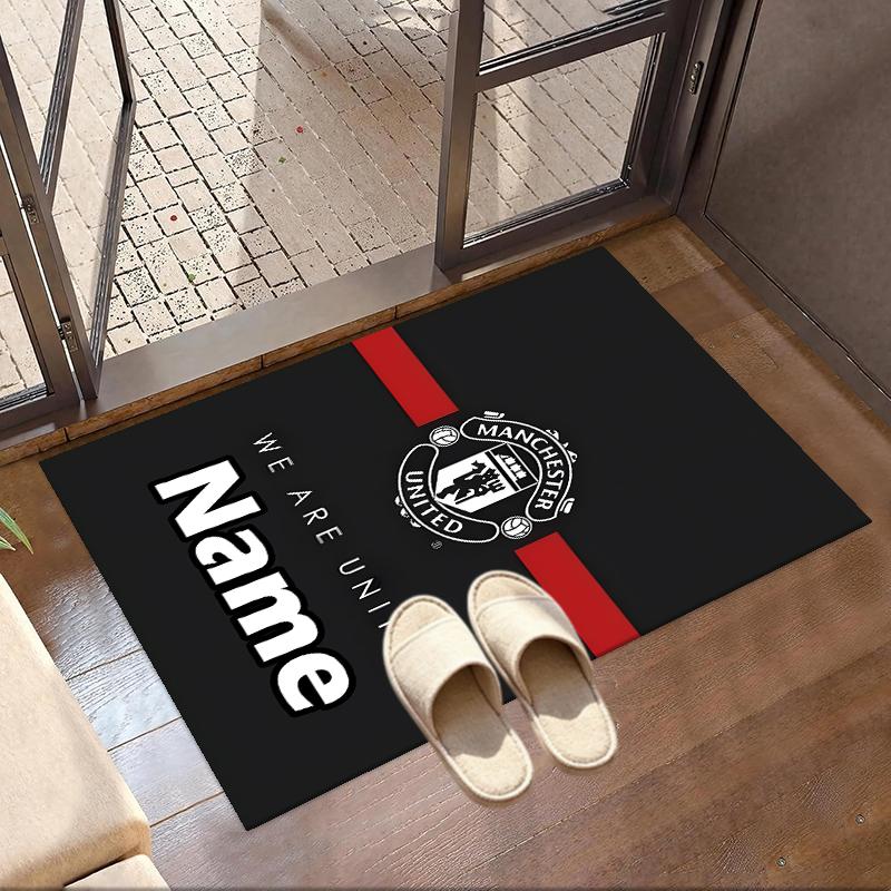 Custom Name Personalized Manchester Football F.C Print Carpet, Versatile Home Decor Rug, for Playroom, Apartment, Balcony, Entryway, Hallway Gift