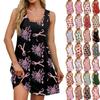 Women's Casual Printed U-Neck Vest Dress With Side Pockets