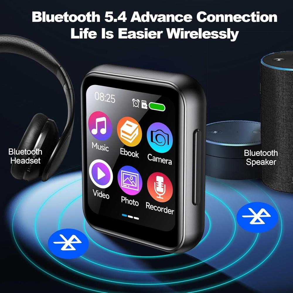 MP3-плеер с TF-картой емкостью 128 ГБ, цифровая камера FHD 720p, Bluetooth 5.4-плеер со звуком без потерь, портативный музыкальный плеер с 2-дюймовым сенсорным экраном и динамиком