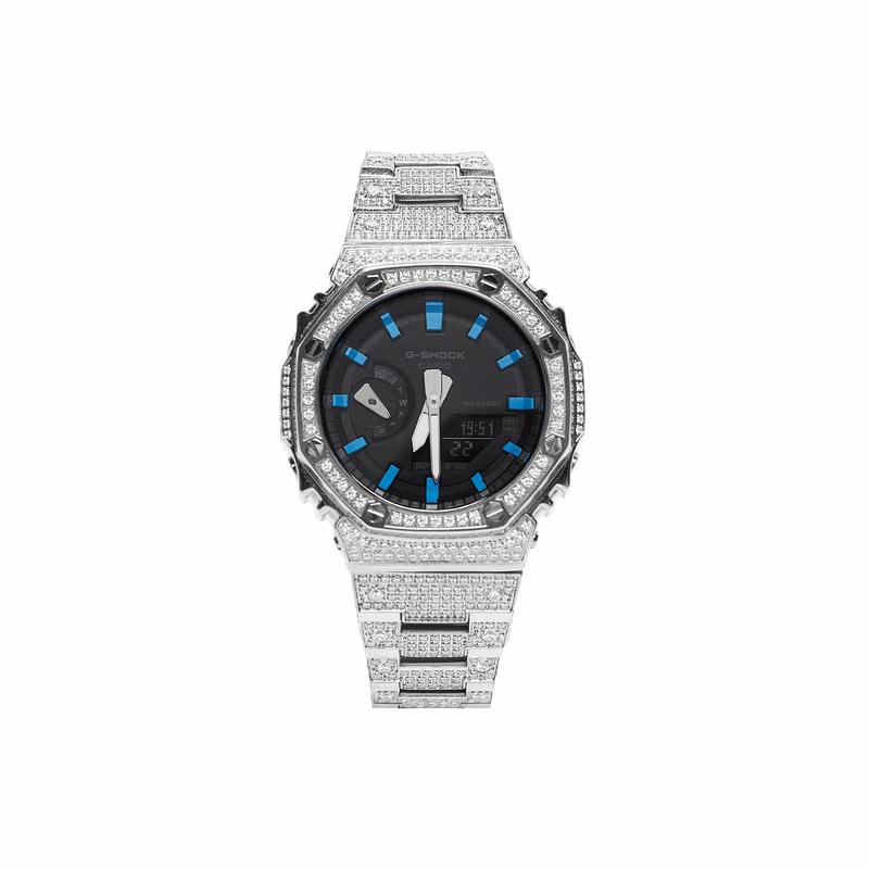 CASIO Customized watch modified series 811 manufacturing Farmhouse Oak GA-2100-1A1 modified-ice blue Black GA-2100-1A1PR(Watch80-GaiZhuang-BingLan)