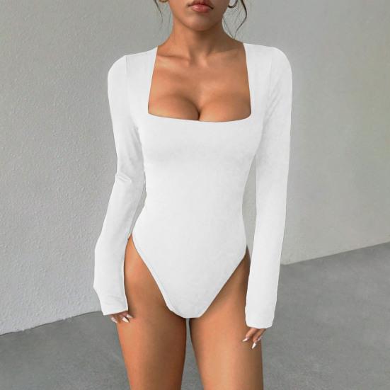 Женское боди с квадратным вырезом, с длинным рукавом, осенняя базовая футболка, топы, сексуальное облегающее боди, топ