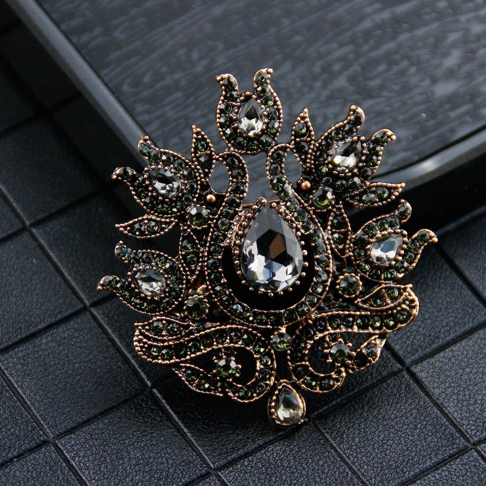 Серые хрустальные турецкие броши для женщин, винтажные золотые цветочные булавки для хиджаба, этнические свадебные украшения, подарок