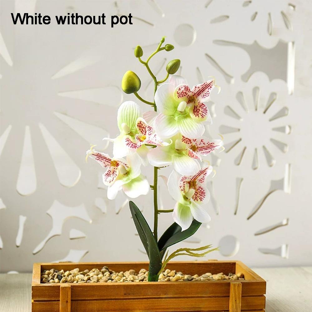 Орхидея Искусственные Орхидеи Цветы с Вазой Белое Растение Шелк Искусственные Орхидеи Искусственные Цветочные Композиции для Украшения Дома