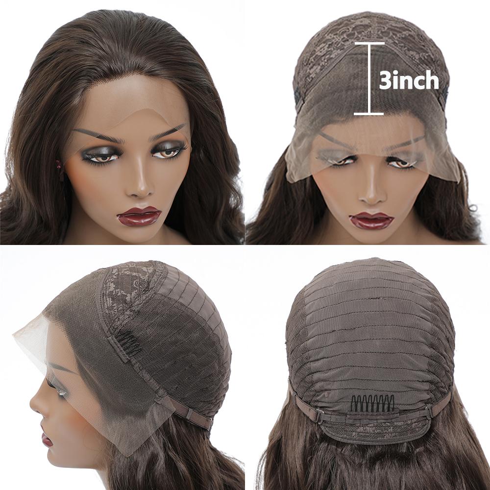 3X13 Lace Frontal Synthetic Wig Long Wavy Hair For Black Women Free Part Brown Color High Density Transparent Lace Front Wig