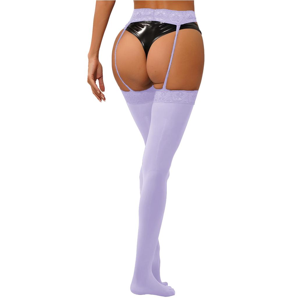 Womens Floral Lace Garter Belt Sheer Stockings One-Piece Tights Cutout Pantyhose