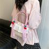 Cute Bowknot Woven Straw Handbag Beach Ruffle Lace Pearl Chain Crossbody Bag