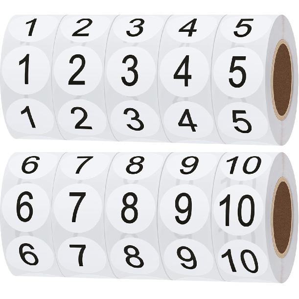 Hybsk Number Stickers 1-10 1" Inch Round Office Warehouse Organization Inventory Storage Labels - 500 per roll 5000 Total Stickers (Gloss Paper)