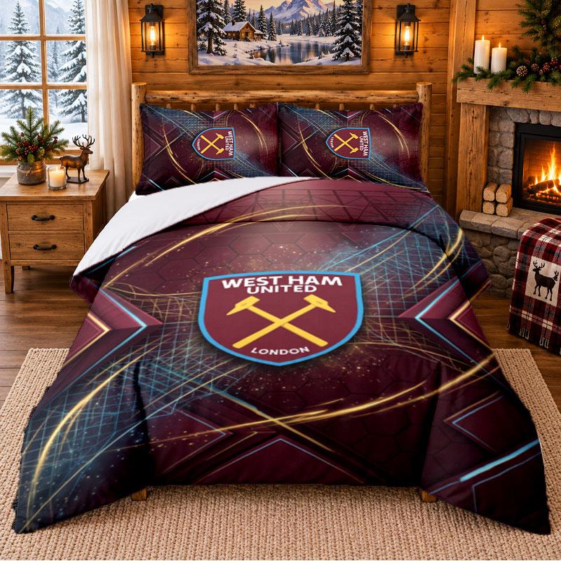 Printed 3Pcs Bedding Set West Ham United Football Pattern Bed Sheet Pillowcase For Bedroom Decor